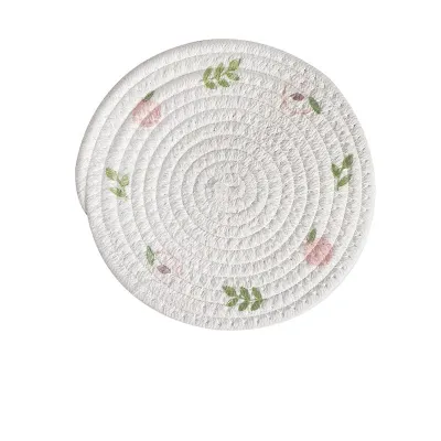 Fashion Creative Printed Braided Cotton Rope Round Placemat Coaster - Nordic Style Home Kitchen Coaster