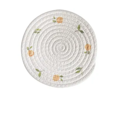 Fashion Creative Printed Braided Cotton Rope Round Placemat Coaster - Nordic Style Home Kitchen Coaster