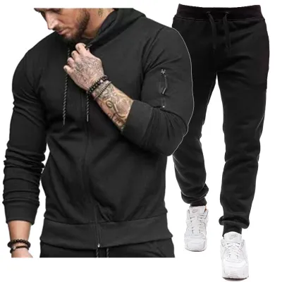 Men's Autumn Winter Casual Sport Hooded Sweatsuit Long Sleeve Coat Pants Sets