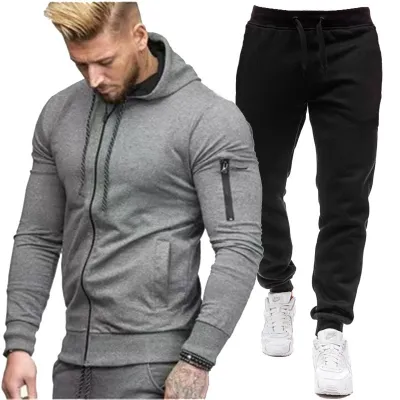 Men's Autumn Winter Casual Sport Hooded Sweatsuit Long Sleeve Coat Pants Sets