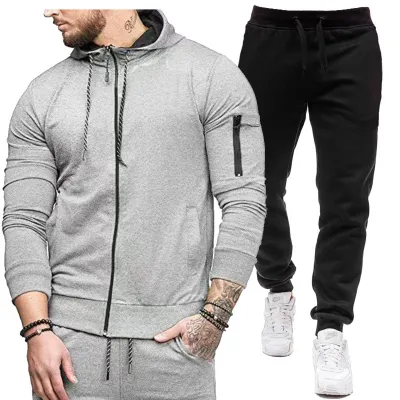 Men's Autumn Winter Casual Sport Hooded Sweatsuit Long Sleeve Coat Pants Sets