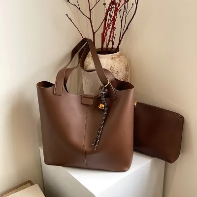 Women Fashion Solid Color Large Capacity Tote Bag Two-Piece Set