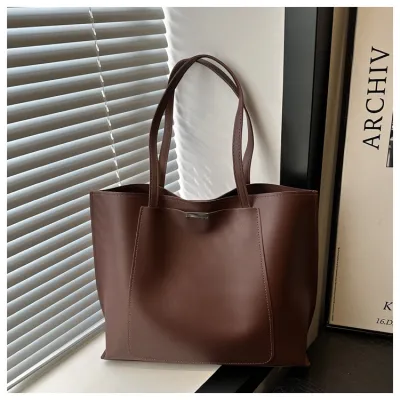 Women Urban Simplicity Solid Color Large Capacity PU Tote Shoulder Bag