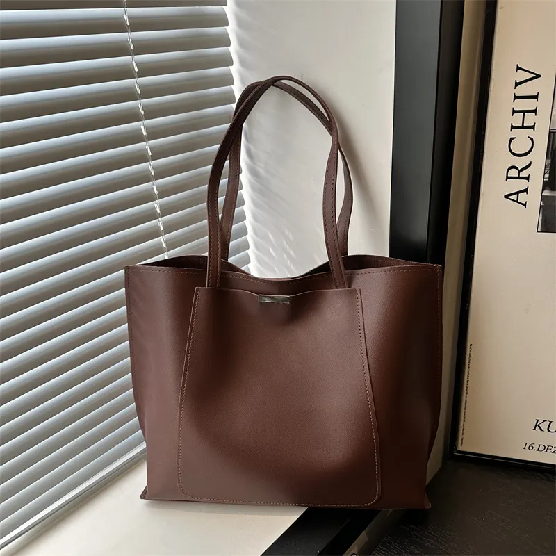 Women Urban Simplicity Solid Color Large Capacity PU Tote Shoulder Bag