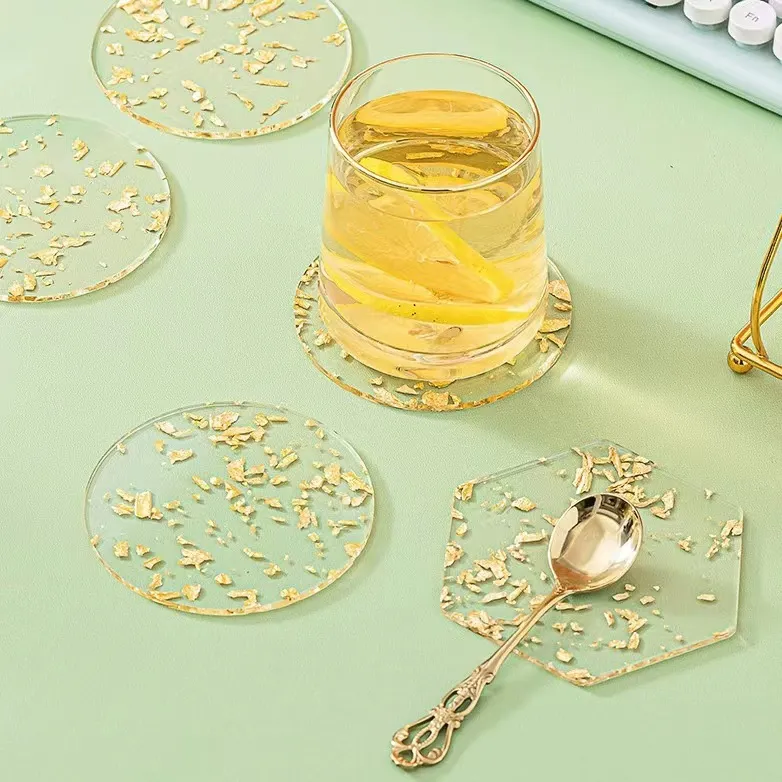 Fashion Creative Acrylic Gold Foil Waterproof Heat Insulated Coaster for Home Kitchen