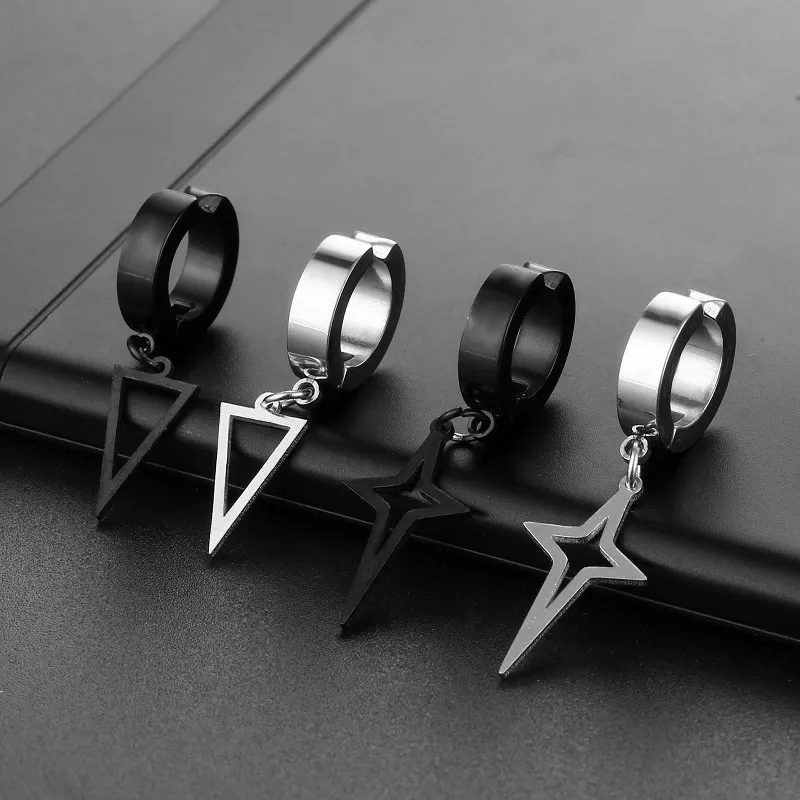 Titanium Steel Stainless Steel Triangle Pendant Ear Clip Earrings Unisex Cold Wind Geometric