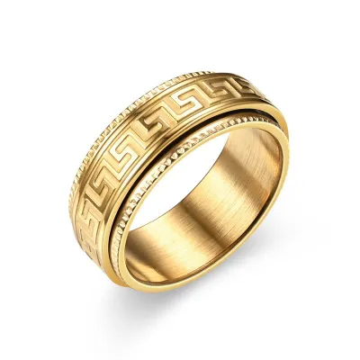 Men Fashion Simple Pattern Titanium Steel U-Shape Antique Ring