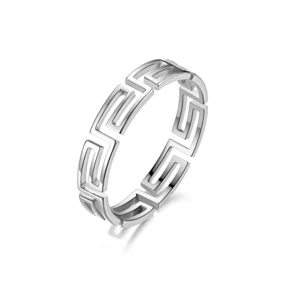 Fashion Creative Simple Great Wall Pattern Hollow Titanium Steel Ring for Women