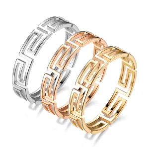Fashion Creative Simple Great Wall Pattern Hollow Titanium Steel Ring for Women