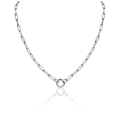 Fashion Simple Stainless Steel Paper Clip Circle Pendant Chain Necklace