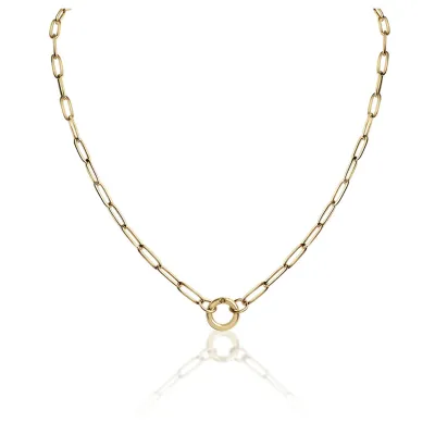 Fashion Simple Stainless Steel Paper Clip Circle Pendant Chain Necklace