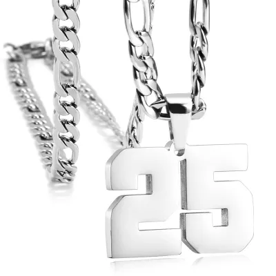 Men's Fashion Simple Stainless Steel Titanium Steel Digital Pendant Necklace O-Chain