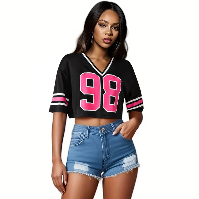 Loose Women Short Cropped Short-Sleeved Jersey Shirt