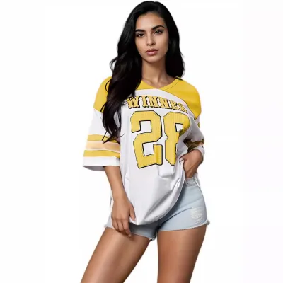Plus Size Women Sports Loose Digital Printing Color Contrast Basketball Jersey V-Neck T-Shirt