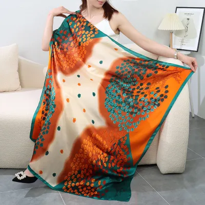 Women Fashion Printed Large Square Silk-Like Scarf 110x110