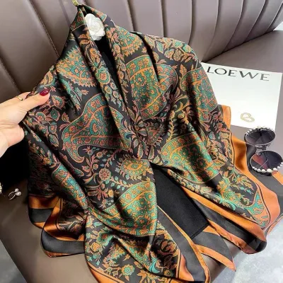 Women Fashion Printed Large Square Silk-Like Scarf 110x110