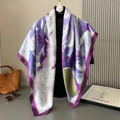 Women Fashion Printed Large Square Silk-Like Scarf 110x110