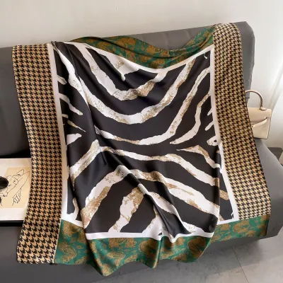 Women Fashion Printed Large Square Silk-Like Scarf 110x110