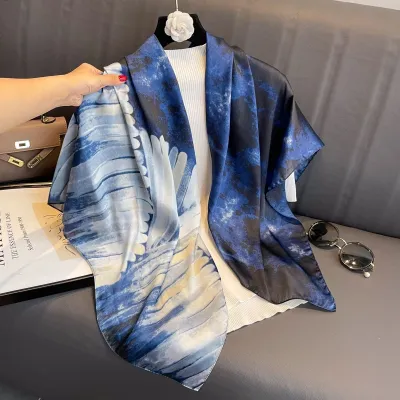 Women Fashion Printed Large Square Silk-Like Scarf 110x110