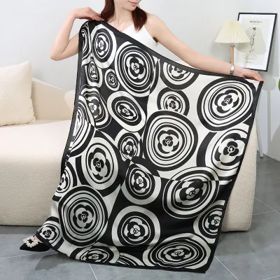 Women Fashion Printed Large Square Silk-Like Scarf 110x110