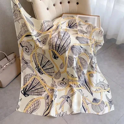 Women Fashion Printed Large Square Silk-Like Scarf 110x110