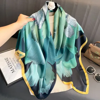 Women Fashion Printed Large Square Silk-Like Scarf 110x110