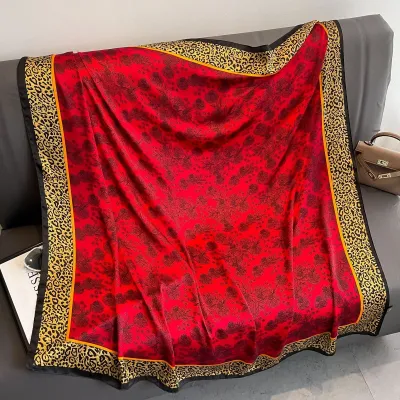 Women Fashion Printed Large Square Silk-Like Scarf 110x110