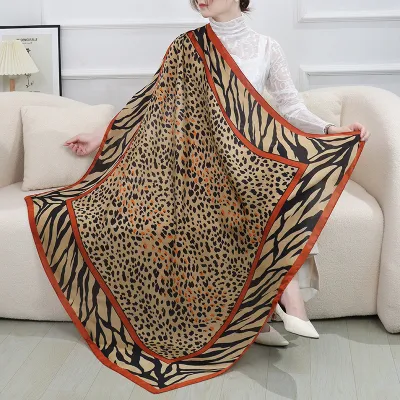 Women Fashion Printed Large Square Silk-Like Scarf 110x110