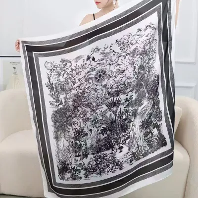 Women Fashion Printed Large Square Silk-Like Scarf 110x110