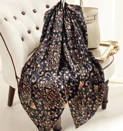 Women Fashion Printed Large Square Silk-Like Scarf 110x110