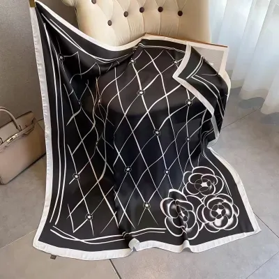 Women Fashion Printed Large Square Silk-Like Scarf 110x110
