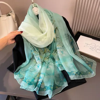 Women Fashion Elegant Printed Sunscreen Polyester Silk Scarf