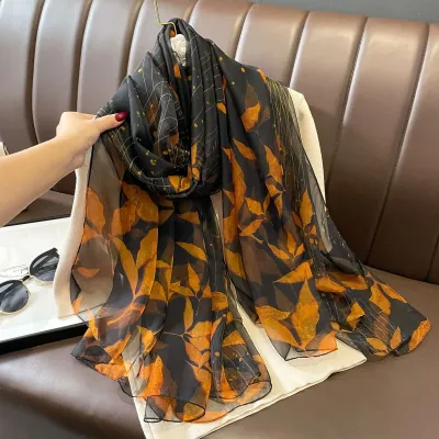 Women Fashion Elegant Printed Sunscreen Polyester Silk Scarf