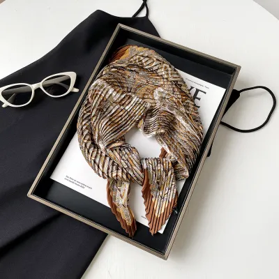 Women Fashion Leopard Printed Satin Pleated Square Scarf