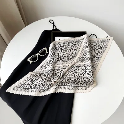 Women Fashion Leopard Printed Satin Pleated Square Scarf