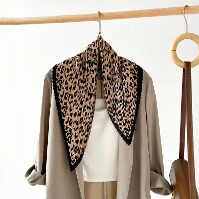 Women Fashion Leopard Printed Satin Pleated Square Scarf