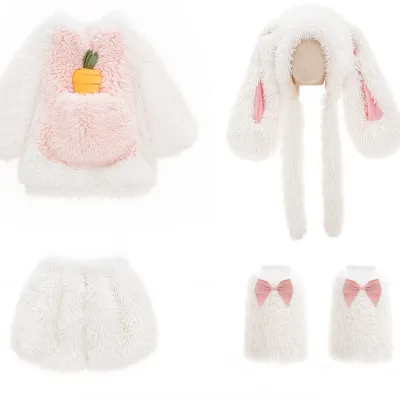Fashion Cute Girls Plush Rabbit Sweater Shorts Hat Socks 4-Piece Set