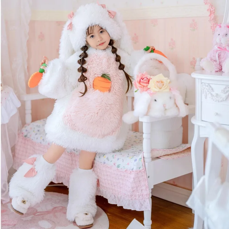 Fashion Cute Girls Plush Rabbit Sweater Shorts Hat Socks 4-Piece Set