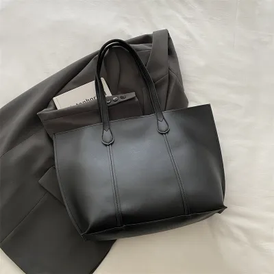 Women Fashion Simple Solid Color Large Capacity Tote Shoulder Bag