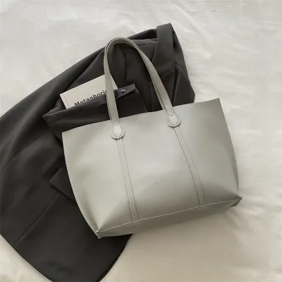 Women Fashion Simple Solid Color Large Capacity Tote Shoulder Bag