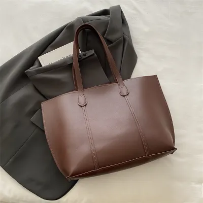 Women Fashion Simple Solid Color Large Capacity Tote Shoulder Bag