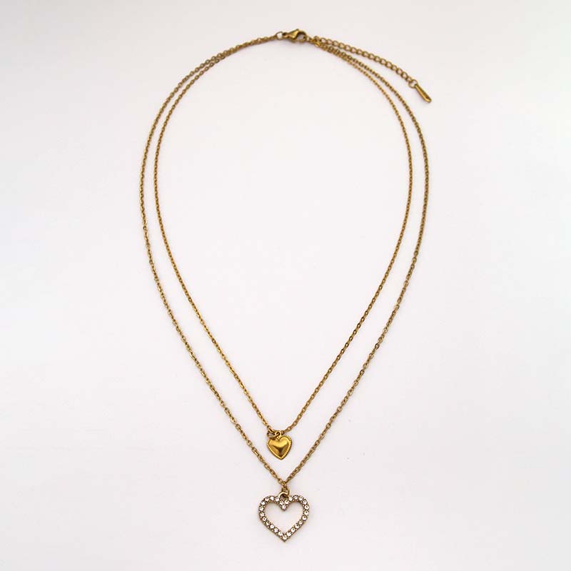 アクセサリー Chloe Triple Heart Double Gold Necklace Amazon.com: 14K Yellow Gold Double Open Heart Necklace 22