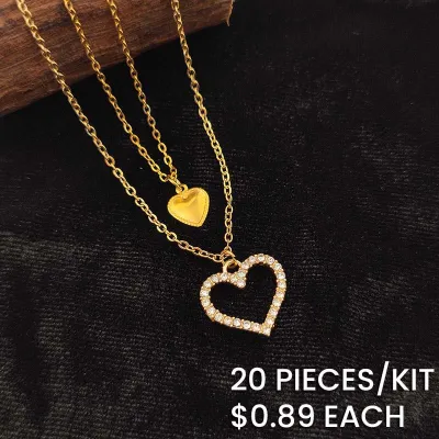 Chic Rhinestone Hollow Heart Pendant Double Layer Steel Chain Necklace