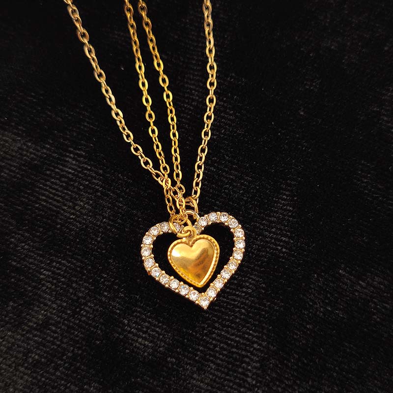 Wholesale Chic Rhinestone Hollow Heart Pendant Double Layer