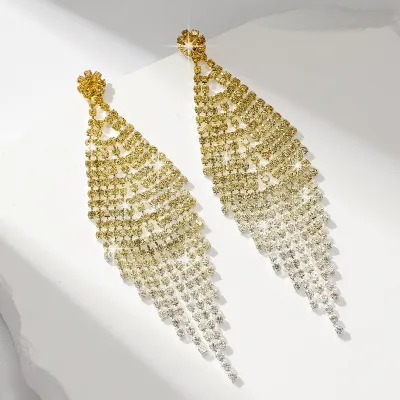 Fashion Gradient Rhinestone Tassel Earrings Simple Geometric