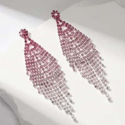 Fashion Gradient Rhinestone Tassel Earrings Simple Geometric
