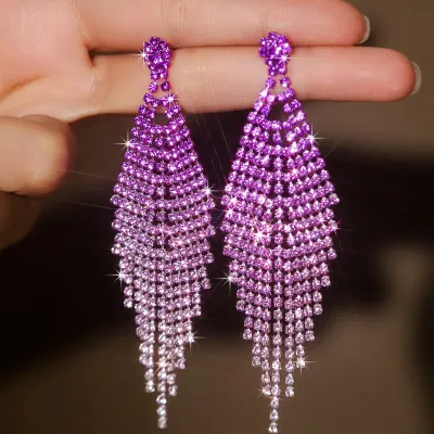 Fashion Gradient Rhinestone Tassel Earrings Simple Geometric