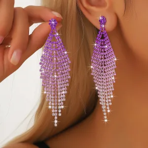 Fashion Gradient Rhinestone Tassel Earrings Simple Geometric