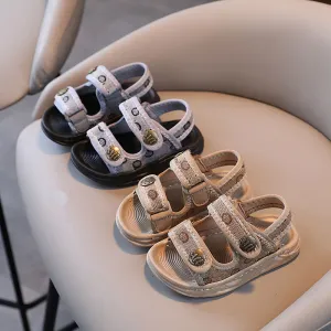 Kids Boys Summer Casual Velcro PU Sandals with Letters Pattern