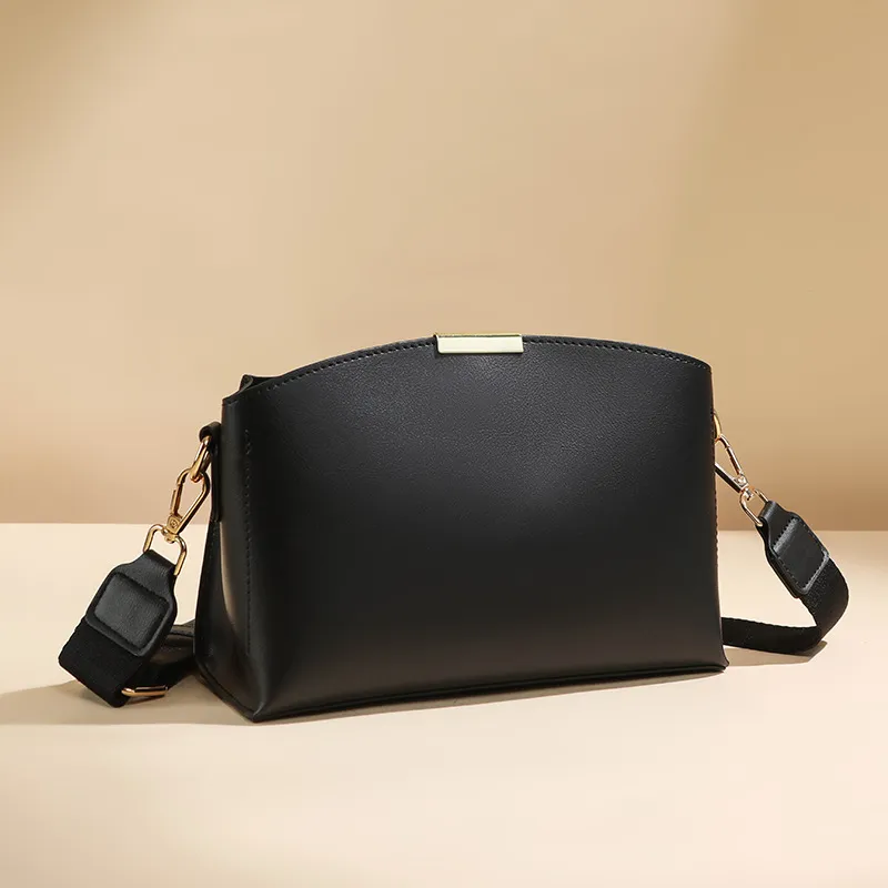 Women Casual Simple Solid Color Wide Strap Zipper Crossbody Bag